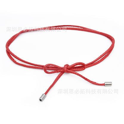 Sheepskin leather knotted rope strap belt