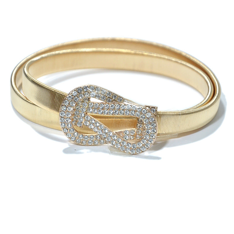 Double ring buckle elastic metal waist chain