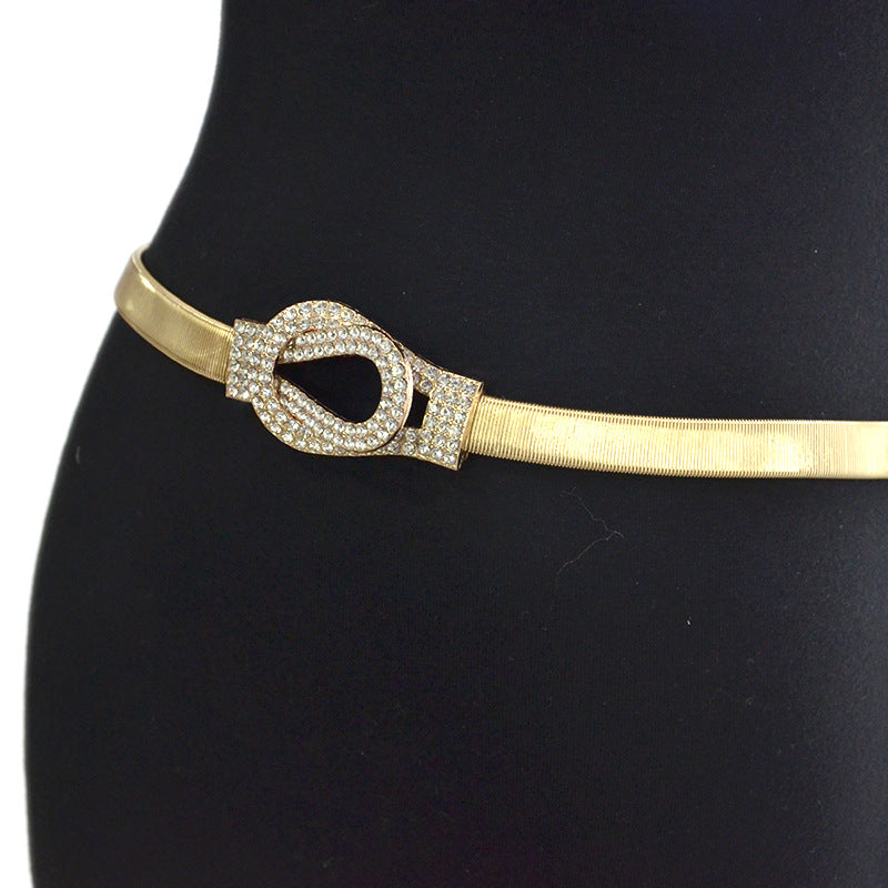 Double ring buckle elastic metal waist chain