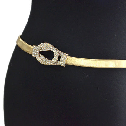 Double ring buckle elastic metal waist chain