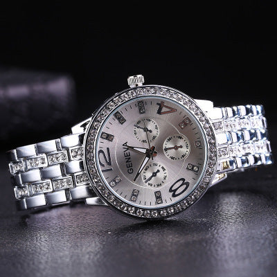 Geneva Fully Diamond-Set Steel Band Watch