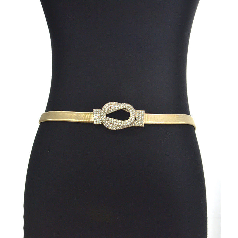 Double ring buckle elastic metal waist chain