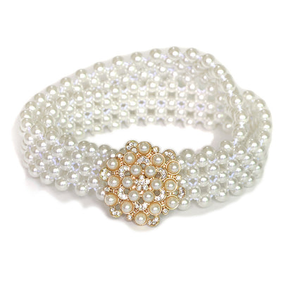 Rhinestone Inlaid Button Head Decorative Pearl Wide Belt