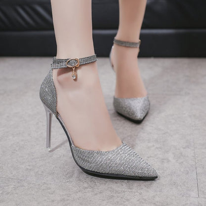 Beaded buckle pointed heels sexy