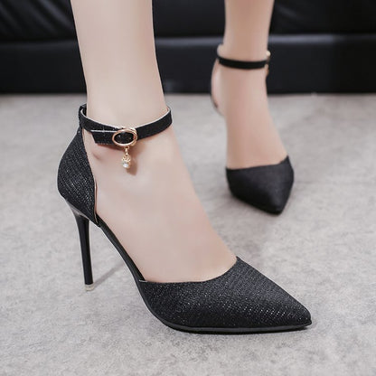 Beaded buckle pointed heels sexy