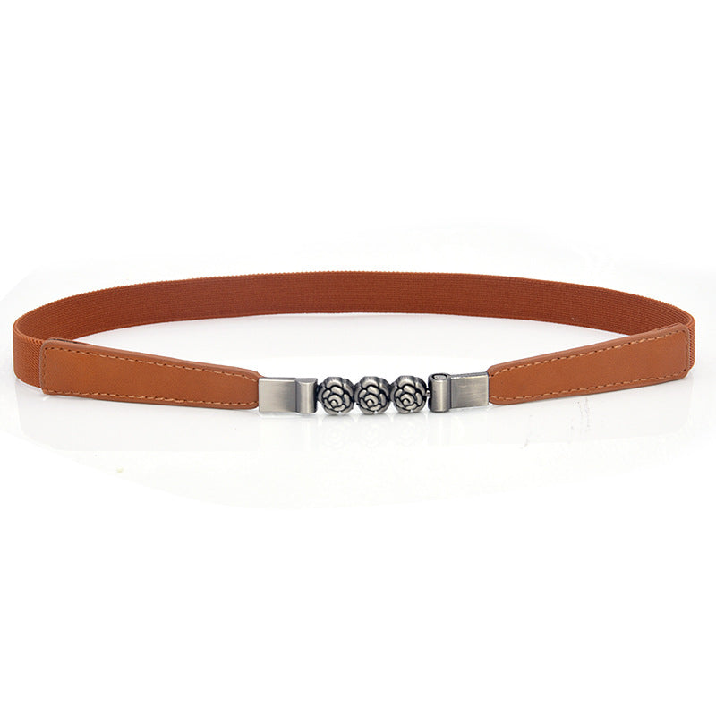 Flower buckle women's elastic belt