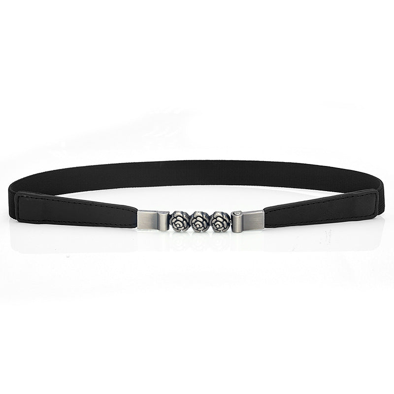 Flower buckle women's elastic belt