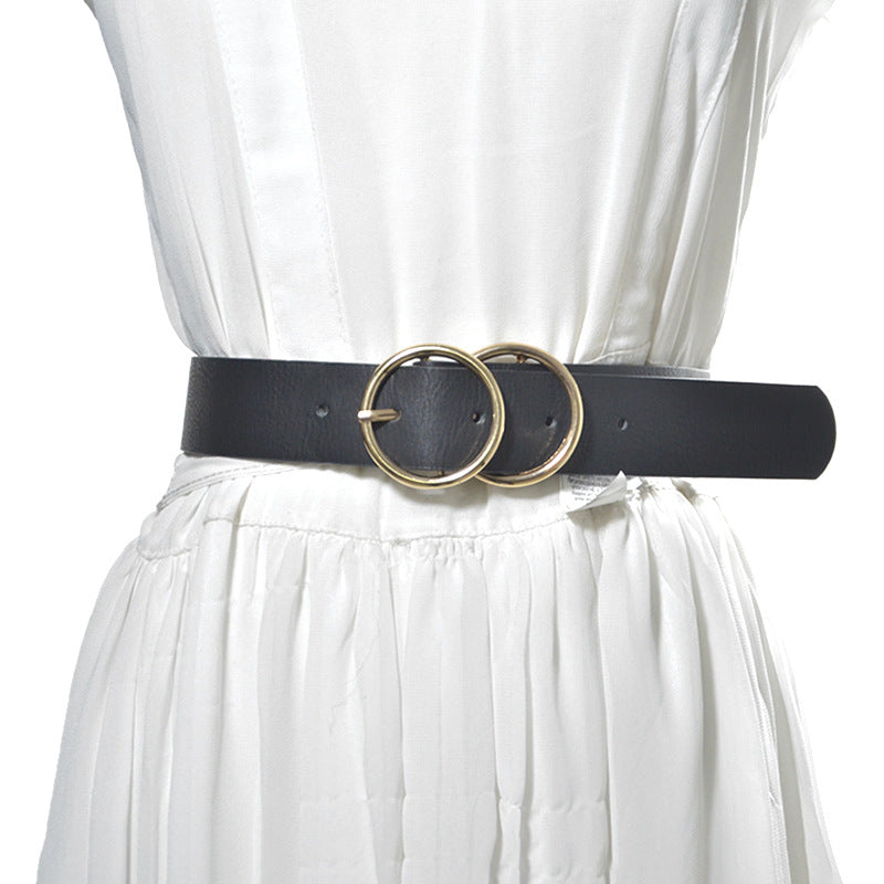 Double buckle imitation leather belt