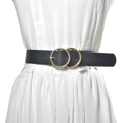 Double buckle imitation leather belt