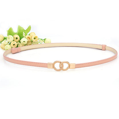 PU adjustment pair buckle thin belt lady