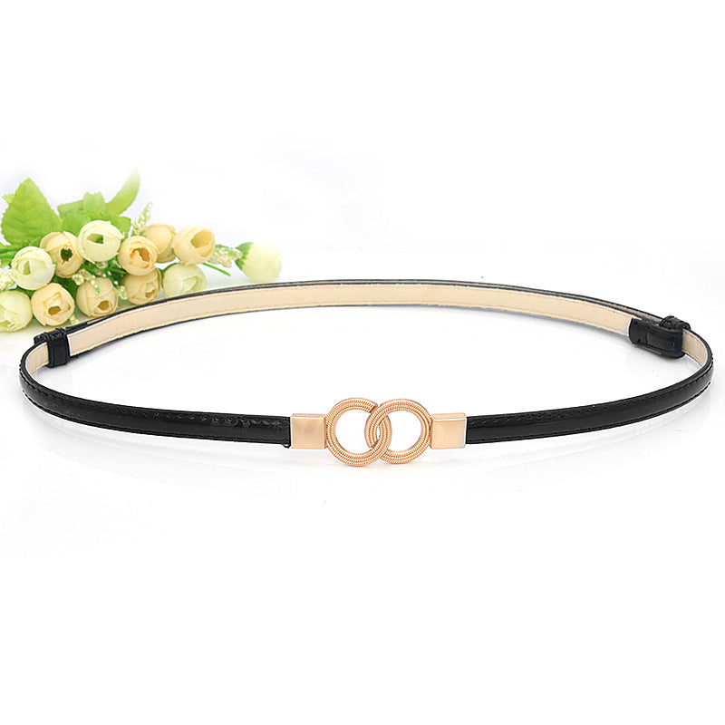PU adjustment pair buckle thin belt lady