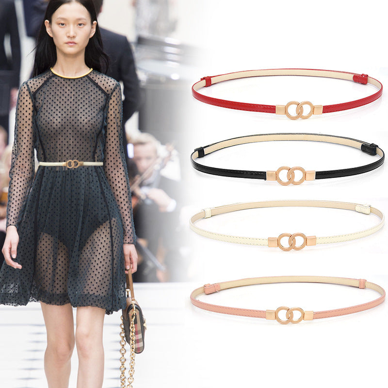 PU adjustment pair buckle thin belt lady