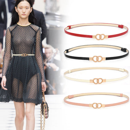 PU adjustment pair buckle thin belt lady