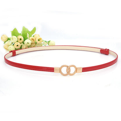PU adjustment pair buckle thin belt lady