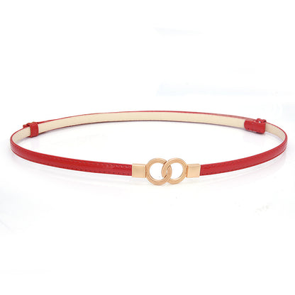 PU adjustment pair buckle thin belt lady