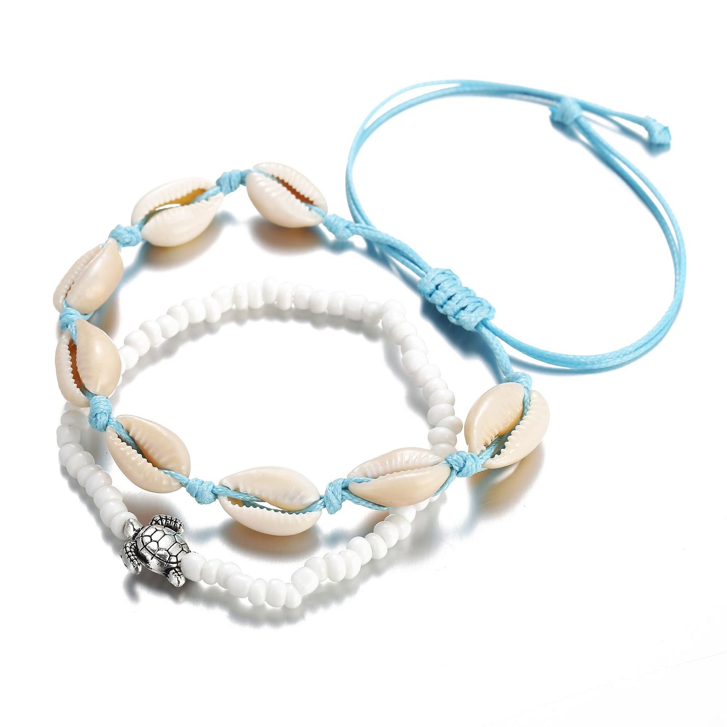 Shell Bead Push-Pull Anklet Set 2 Pieces