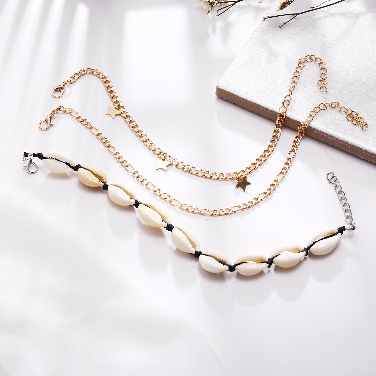 Bohemian Shell Pentagram Anklet Set 3 Pieces