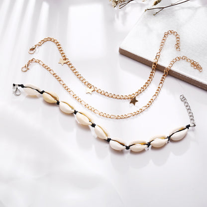 Bohemian Shell Pentagram Anklet Set 3 Pieces