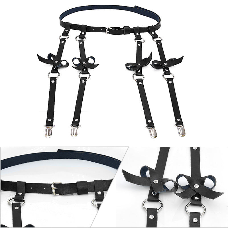 PU leather bow garter belt
