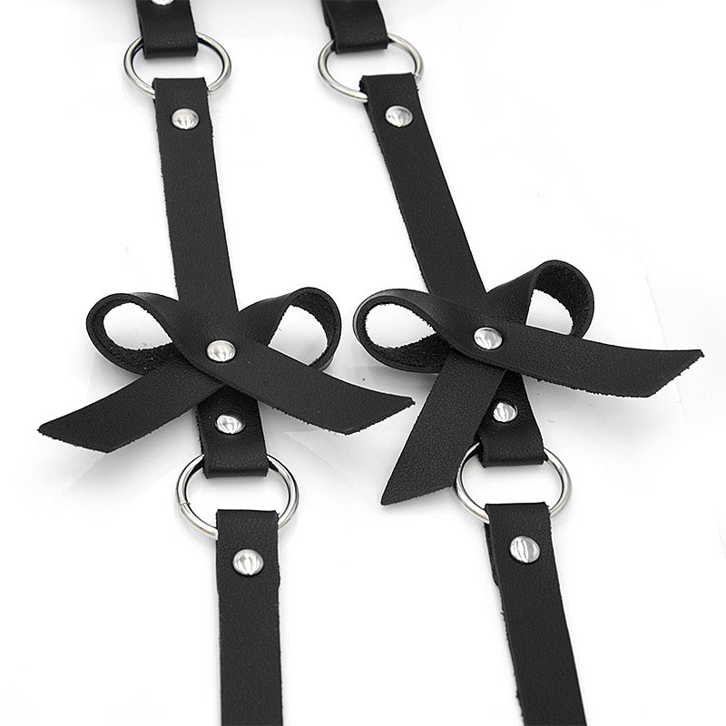 PU leather bow garter belt