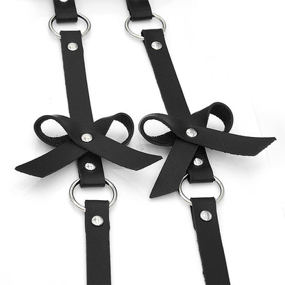 PU leather bow garter belt
