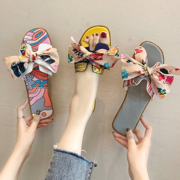 Colorful Ribbon Bow Flat Heel Flat Slippers