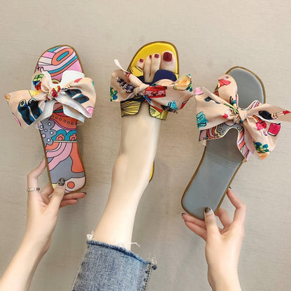 Colorful Ribbon Bow Flat Heel Flat Slippers