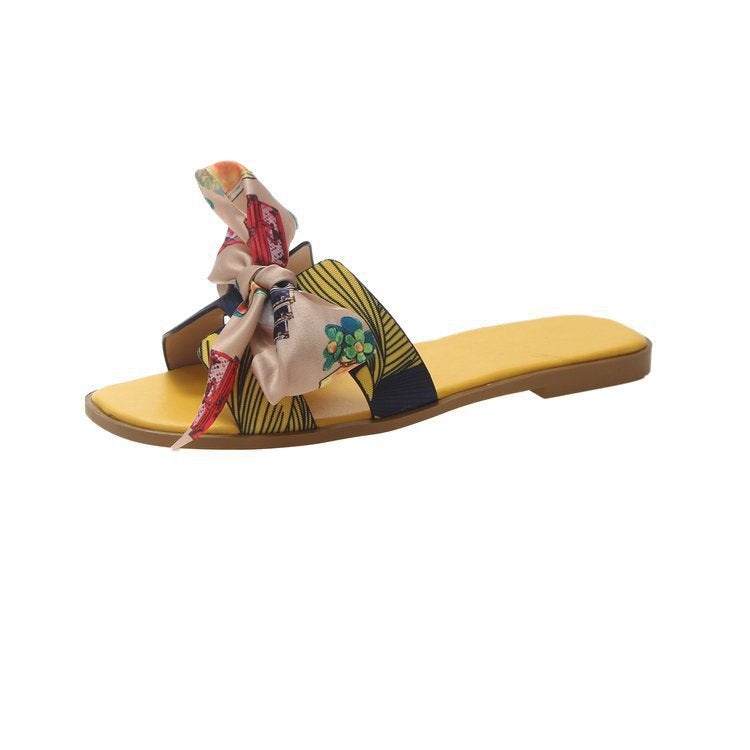 Colorful Ribbon Bow Flat Heel Flat Slippers
