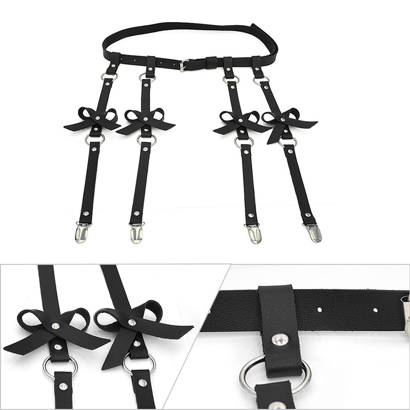 PU leather bow garter belt