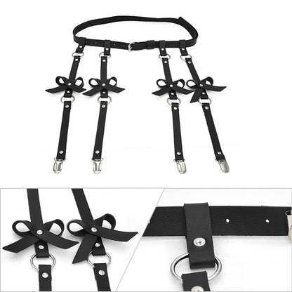 PU leather bow garter belt