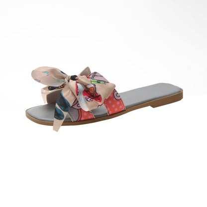 Colorful Ribbon Bow Flat Heel Flat Slippers