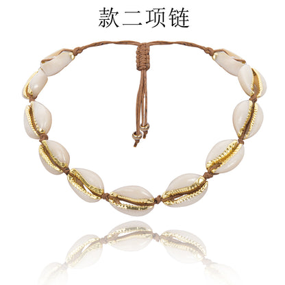 Bohemian woven shell necklace