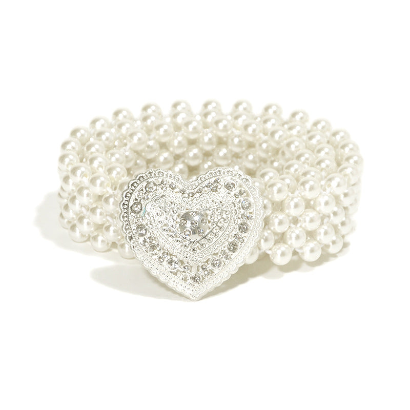 Rhinestone love decorative pearl thin waist chain