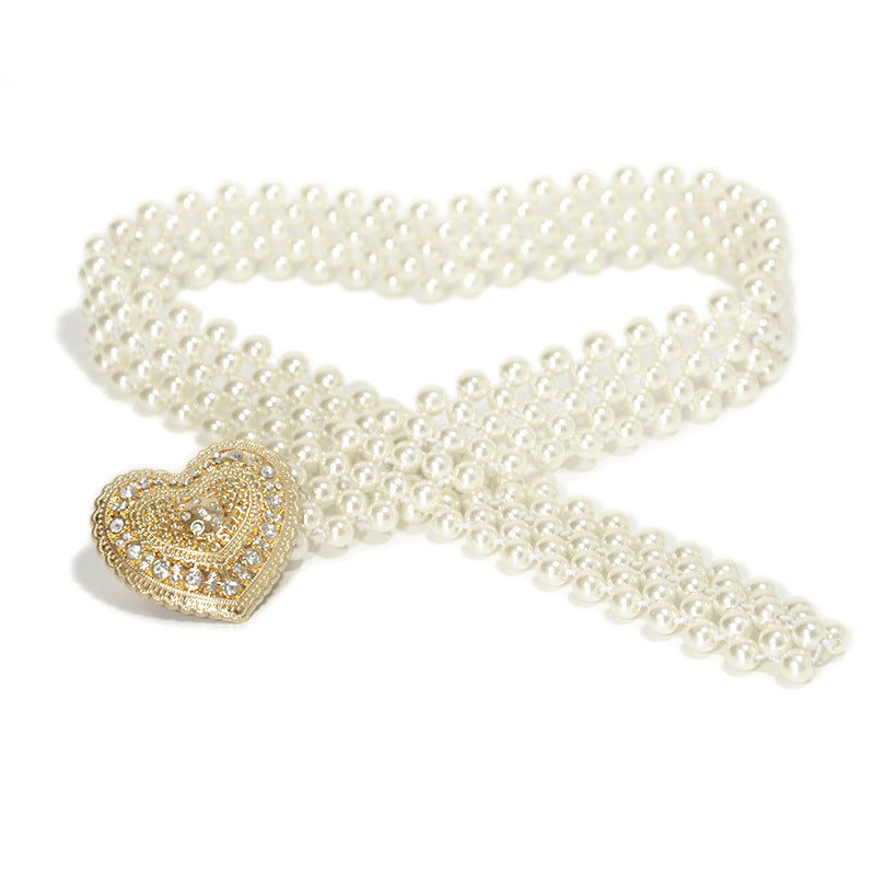 Rhinestone love decorative pearl thin waist chain