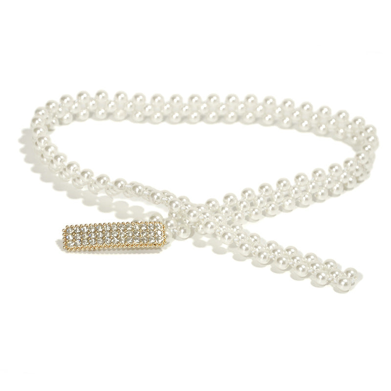 Pearl thin waist chain fashionable rhinestone inlay