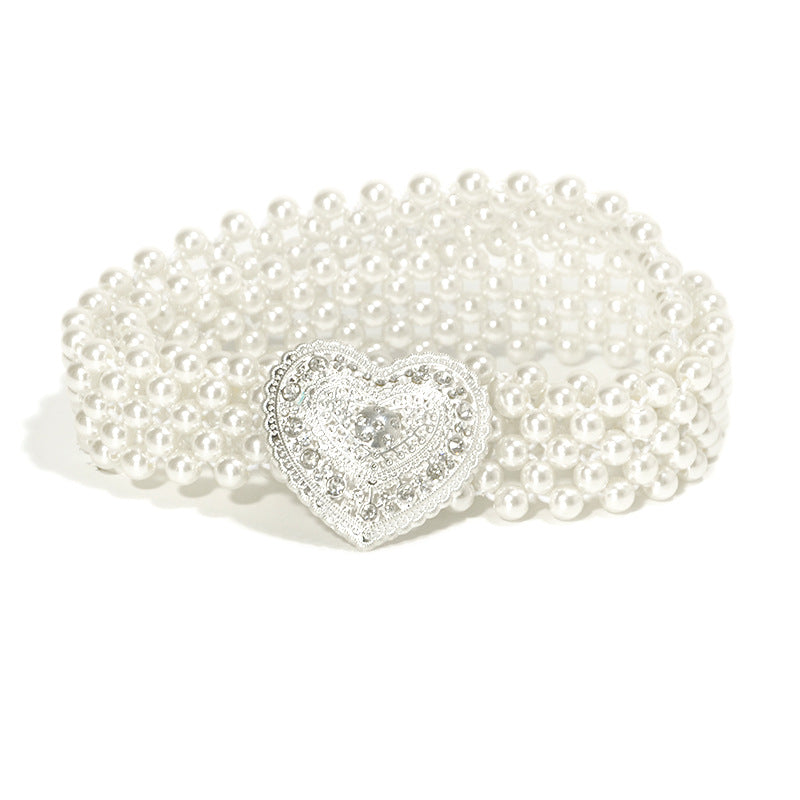Rhinestone love decorative pearl thin waist chain