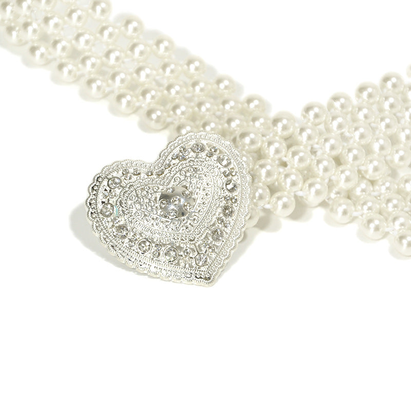 Rhinestone love decorative pearl thin waist chain