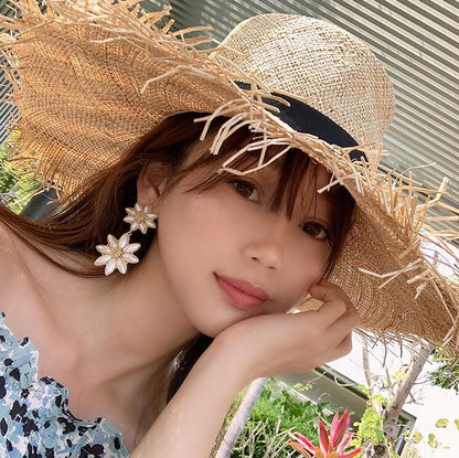 Super fairy flower imitation pearl earrings