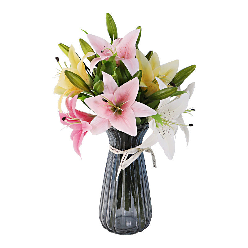 3 mini lily flower hand-feel film artificial flower