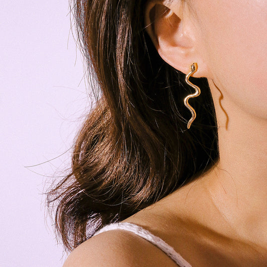 Pendientes geométricos con forma de serpentina de aleación punk 