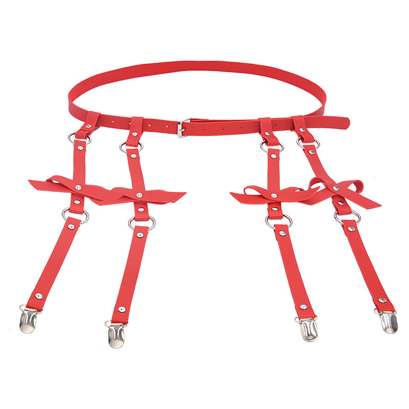PU leather bow garter belt
