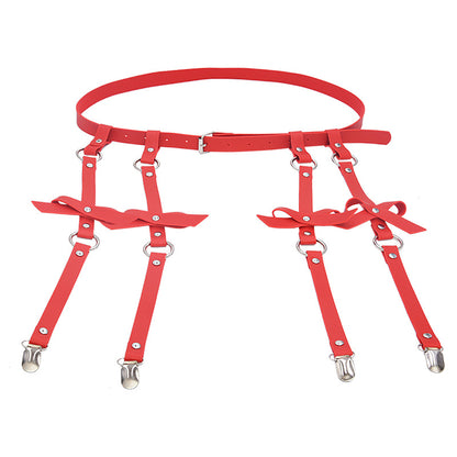 PU leather bow garter belt