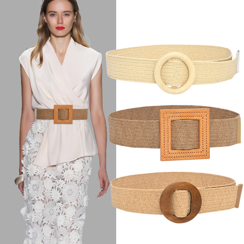 Bohemian resort wooden round buckle belt