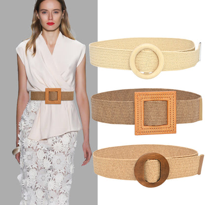 Bohemian resort wooden round buckle belt