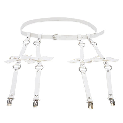 PU leather bow garter belt