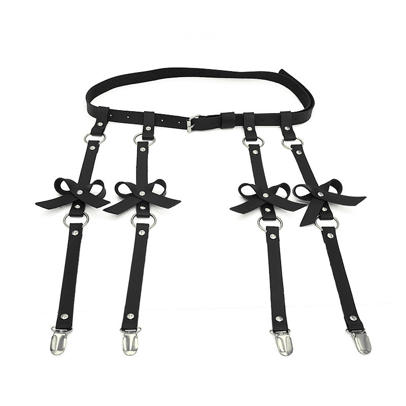 PU leather bow garter belt