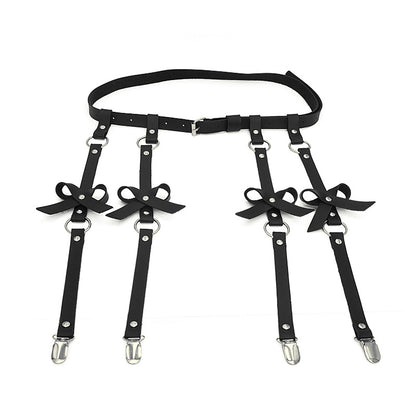 PU leather bow garter belt