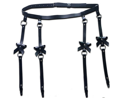 PU leather bow garter belt