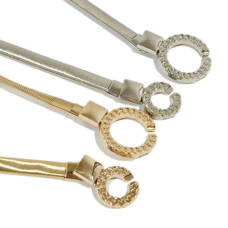 Pattern double ring buckle metal elastic waist chain