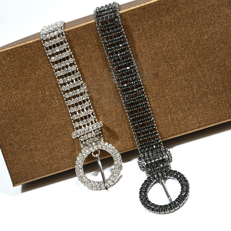 Round buckle rhinestone thin waist chain wholesale